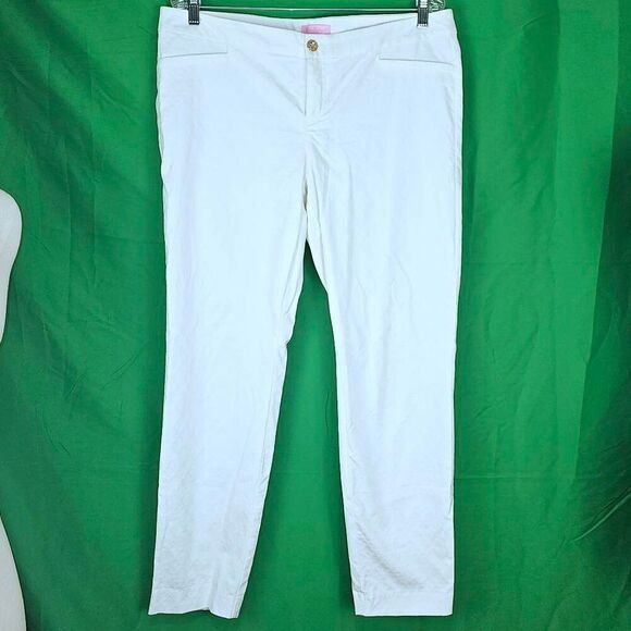 Lilly Pulitzer Womens White Kelly Textured Ankle Skinny Pants 14 - Picture 1 of 6